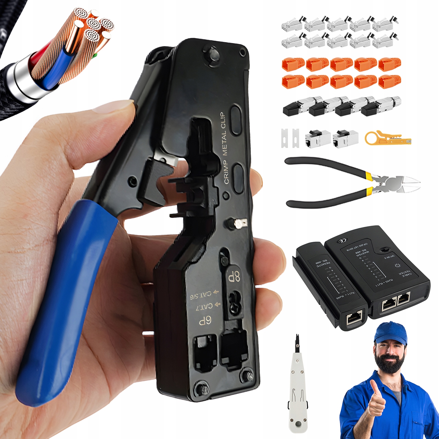 Sada Síťových Nástrojů Pro Konektory RJ45 Tester Svorka Stahovák Pouzdro