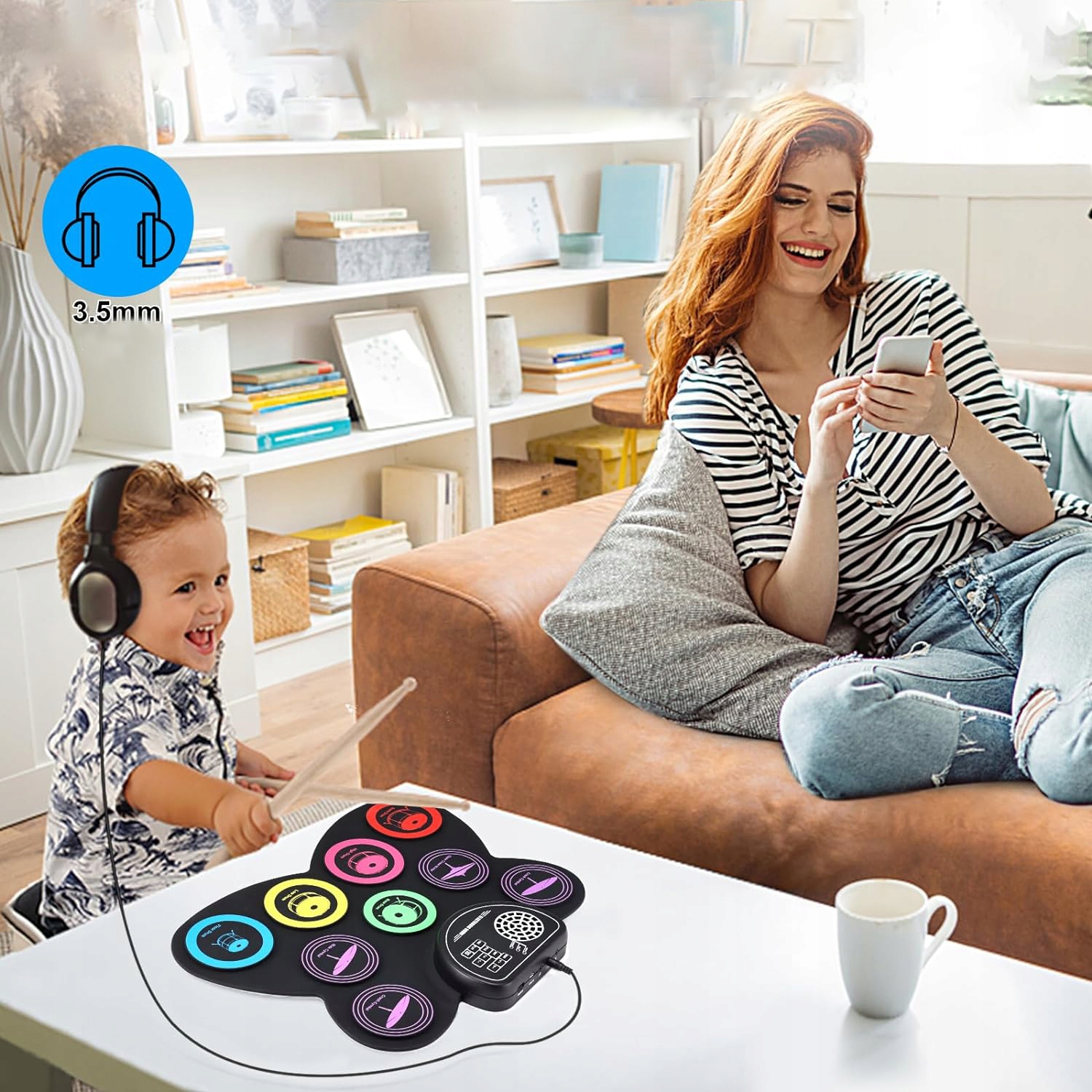 ZESTAW PERKUSYJNY ELEKTRONICZNY GNIAZDO 3,5 MM 9 PODKŁADEK GŁOŚNIK STEREO Marka Bedee