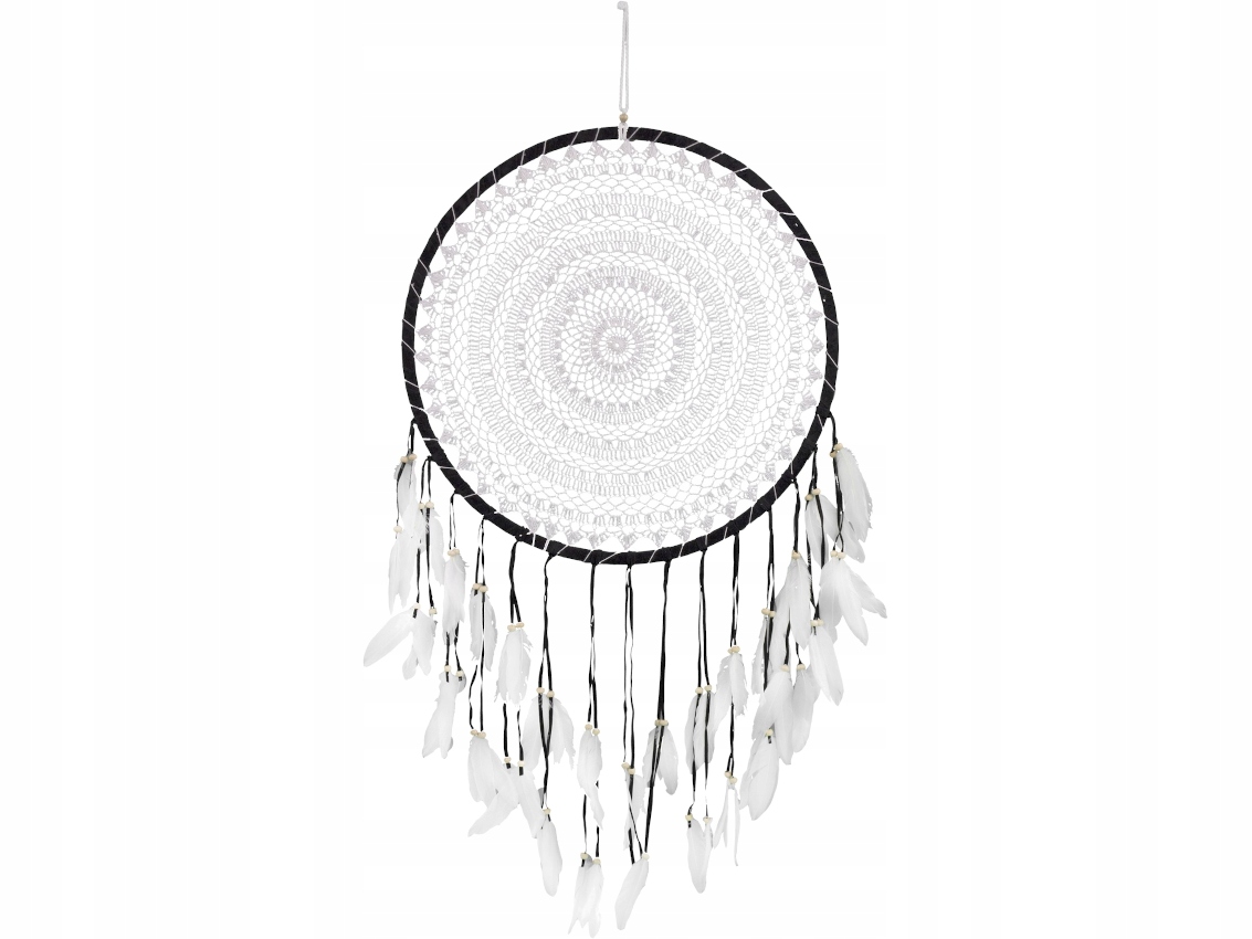 Velký Lapač snů Dreamcatcher Bílá Pera 120x53cm