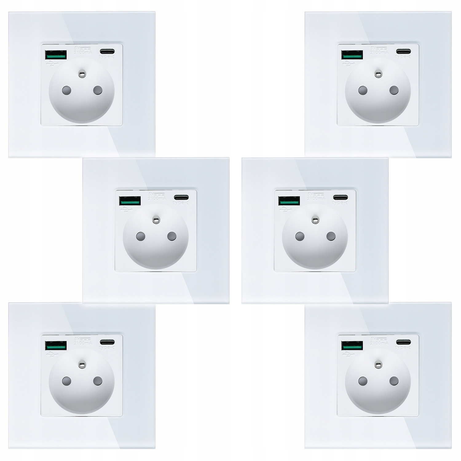 6x Bílá Elektrická Zásuvka Nástěnný Kontakt S Vestavěnou Usb Nabíječkou