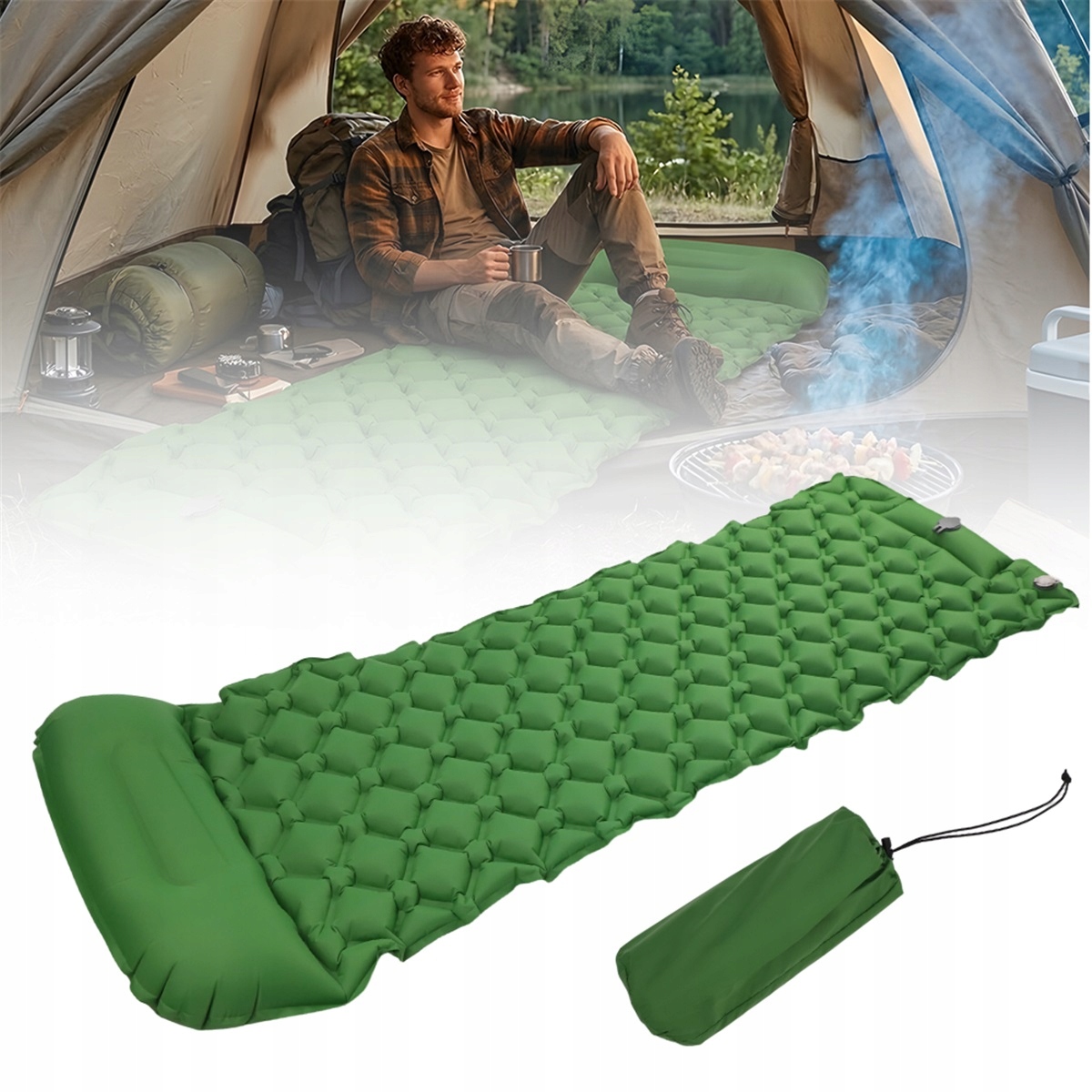 Mata dmuchana z pompką nożną do turystyki pieszej mata turystyczna skladana