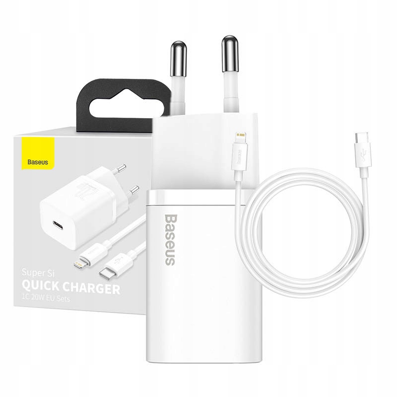 BASEUS ŁADOWARKA SIECIOWA ZASILACZ KOSTKA 20W Z KABLEM USB-C LIGHTNING 1M