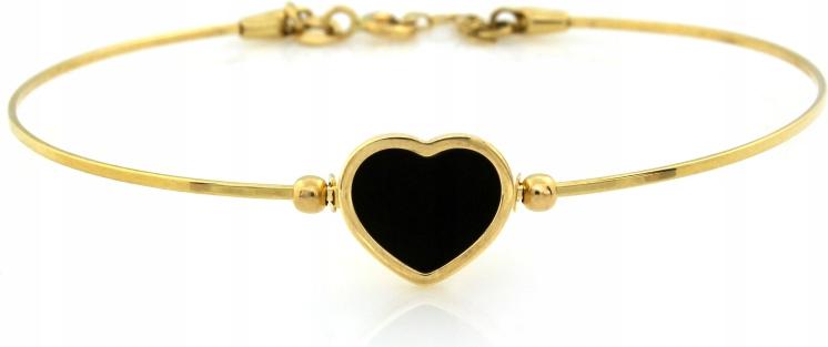 Zlatý pevný náramek s černým srdcem r19 bangle s módním srdíčkem