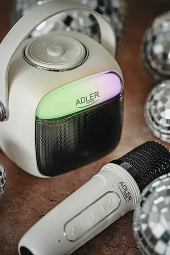 Głośnik Karaoke Adler AD 1199 White z Mikrofonem - SD/USB/AUX/Bluetooth
