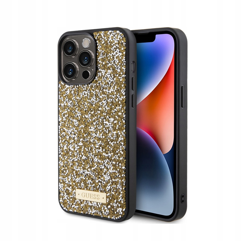 Guess Rhinestone Metal Logo Pouzdro pro iPhone 15 Pro Max (žluté)