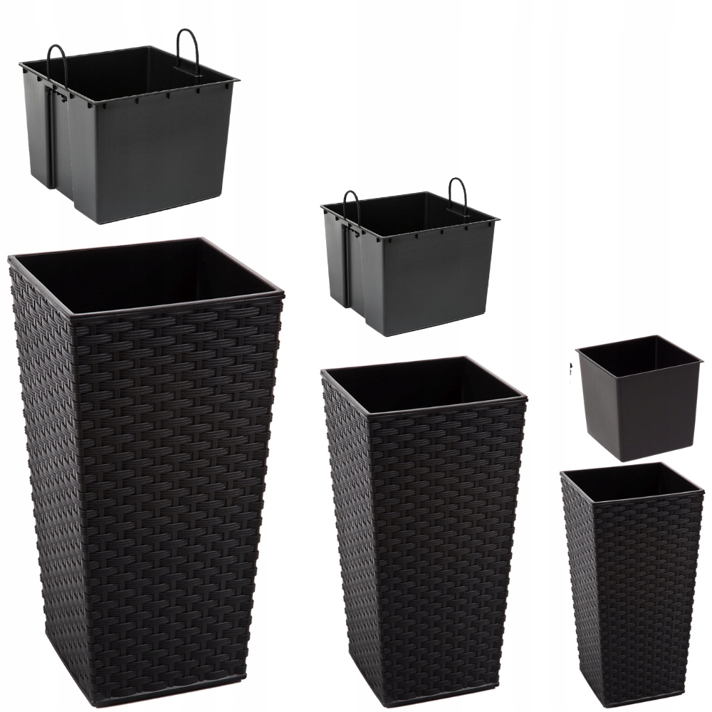 

Doniczka rattan x3 zestaw wkładami czarna