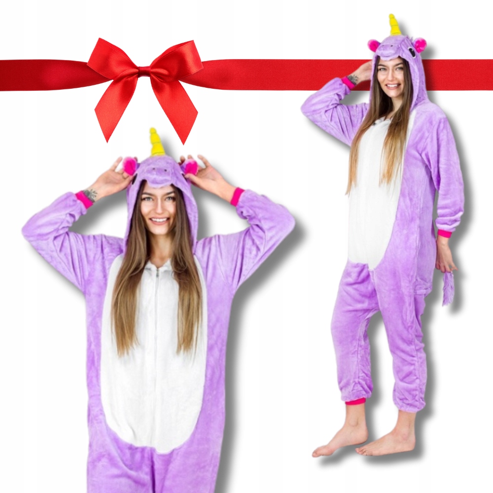 Měkké dámské teplé pyžamo overal Jednodílný kostým Jednorožec L