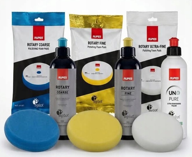 Sada leštiaca pasta Rupes Rotary Coarse +R.Fine +Uno Pure 3x250ml 3xPAD