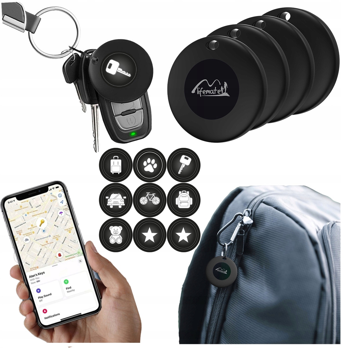 4x Gps lokátor Life Tag Lifemate Ios Apple pro batoh na klíče samolepky