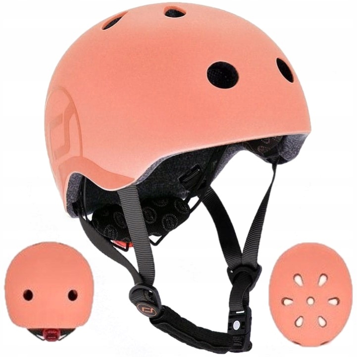 Scootandride Kask Dla Dzieci Lekki Regulowany Lampka Led S-m Peach 3 lata+