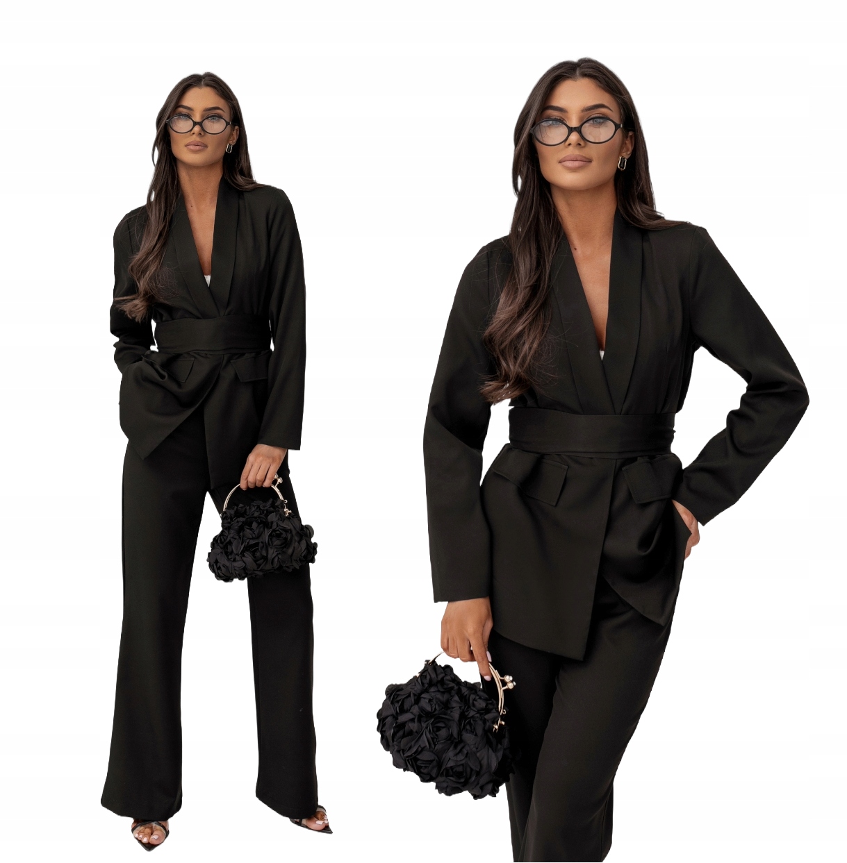 Dámský Oblek Sako Široké Zvonové Kalhoty Elegantní Černá M