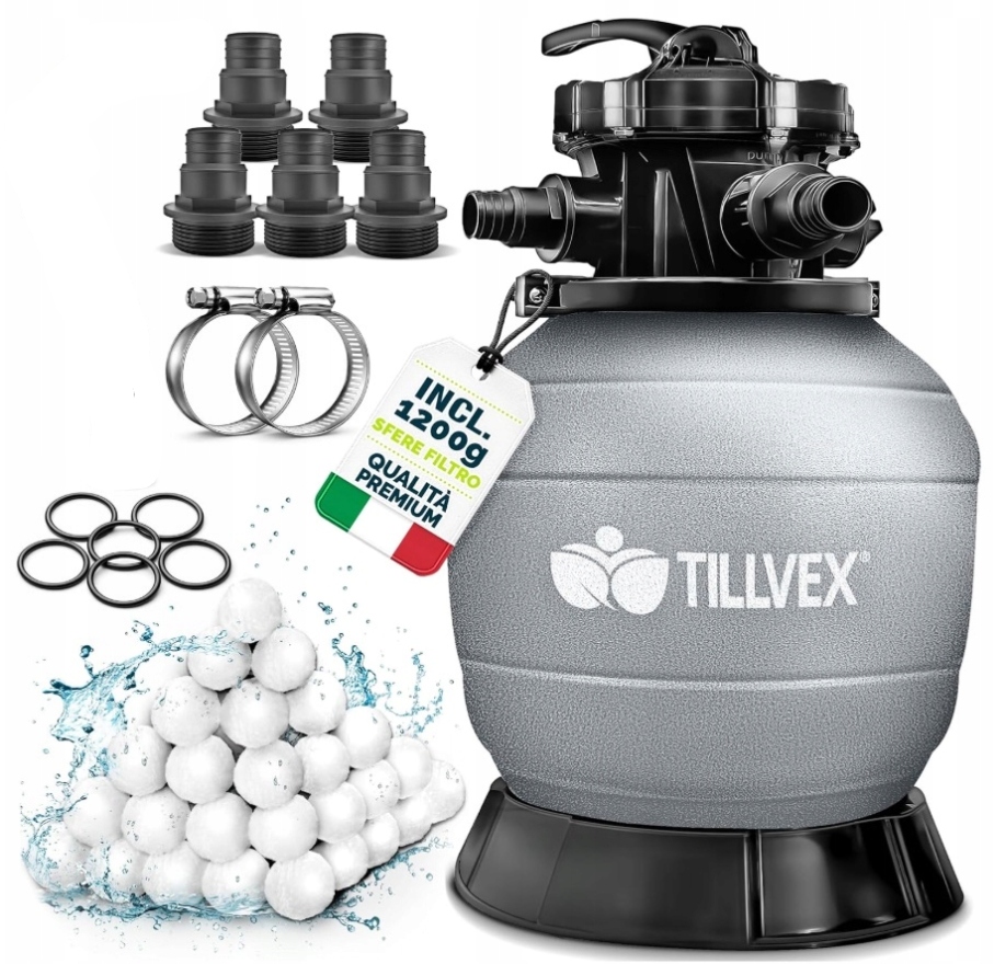Pískový filtr Tillvex do bazénu bez čerpadla kuličky 1200 g 50 m³