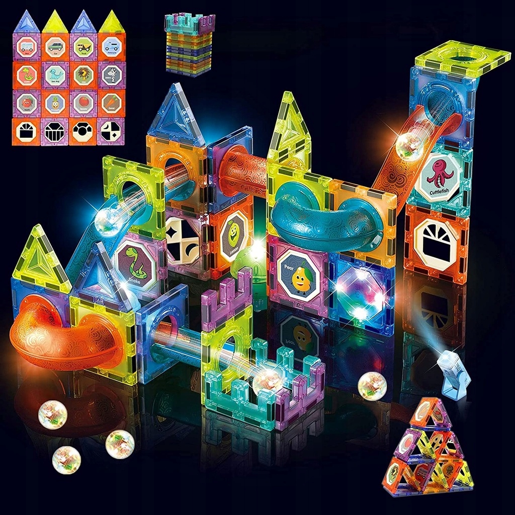 TOR KLOCKI MAGNETYCZNE ŚWIECĄCE EDUKACYJNE KONSTRUKCYJNE 75 EL DLA DZIECI Płeć chłopcy dziewczynki