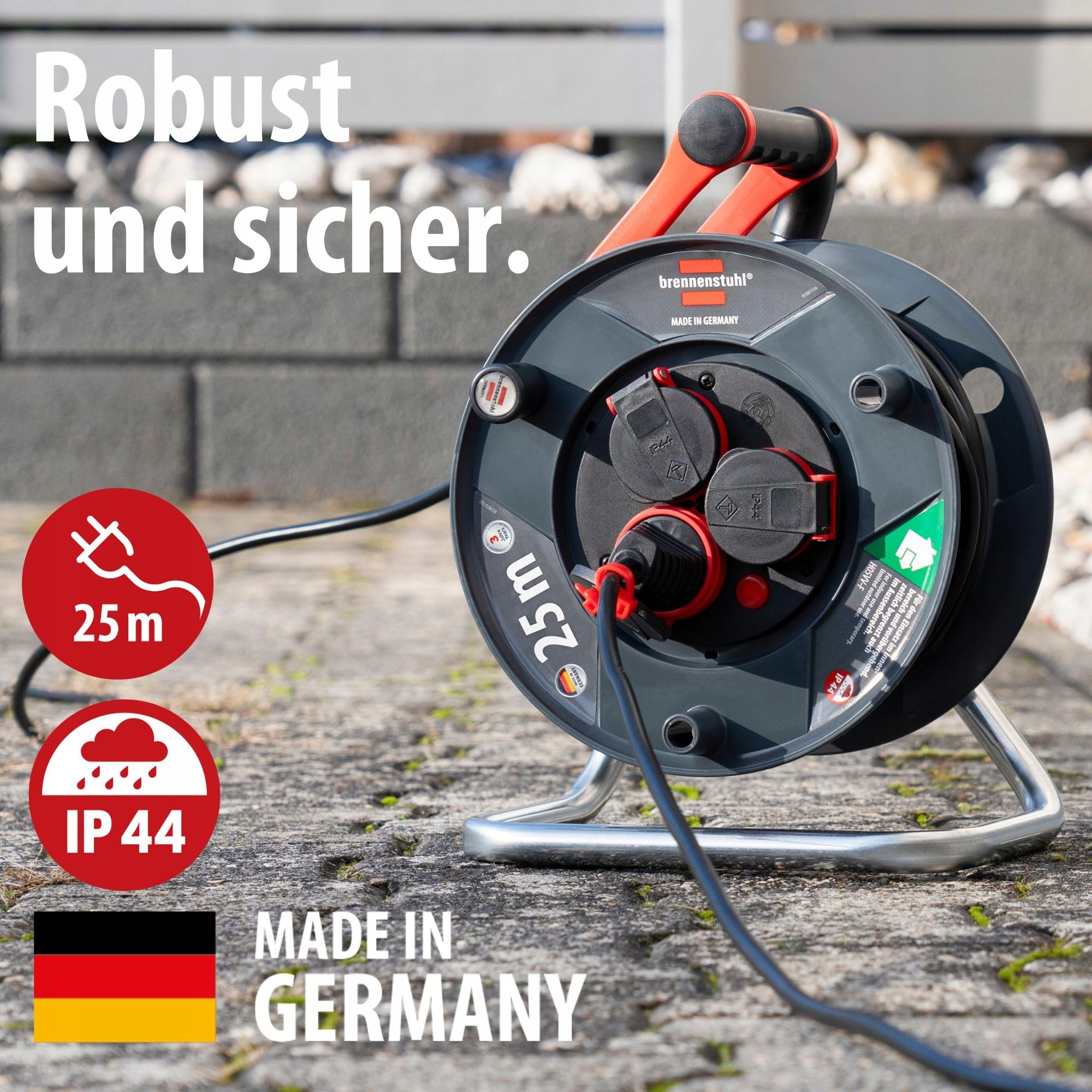 BRENNENSTUHL Garant V2 Kabeltrommel 25m Zewnętrzna 3 Gniazda IP44 — miniatura 3