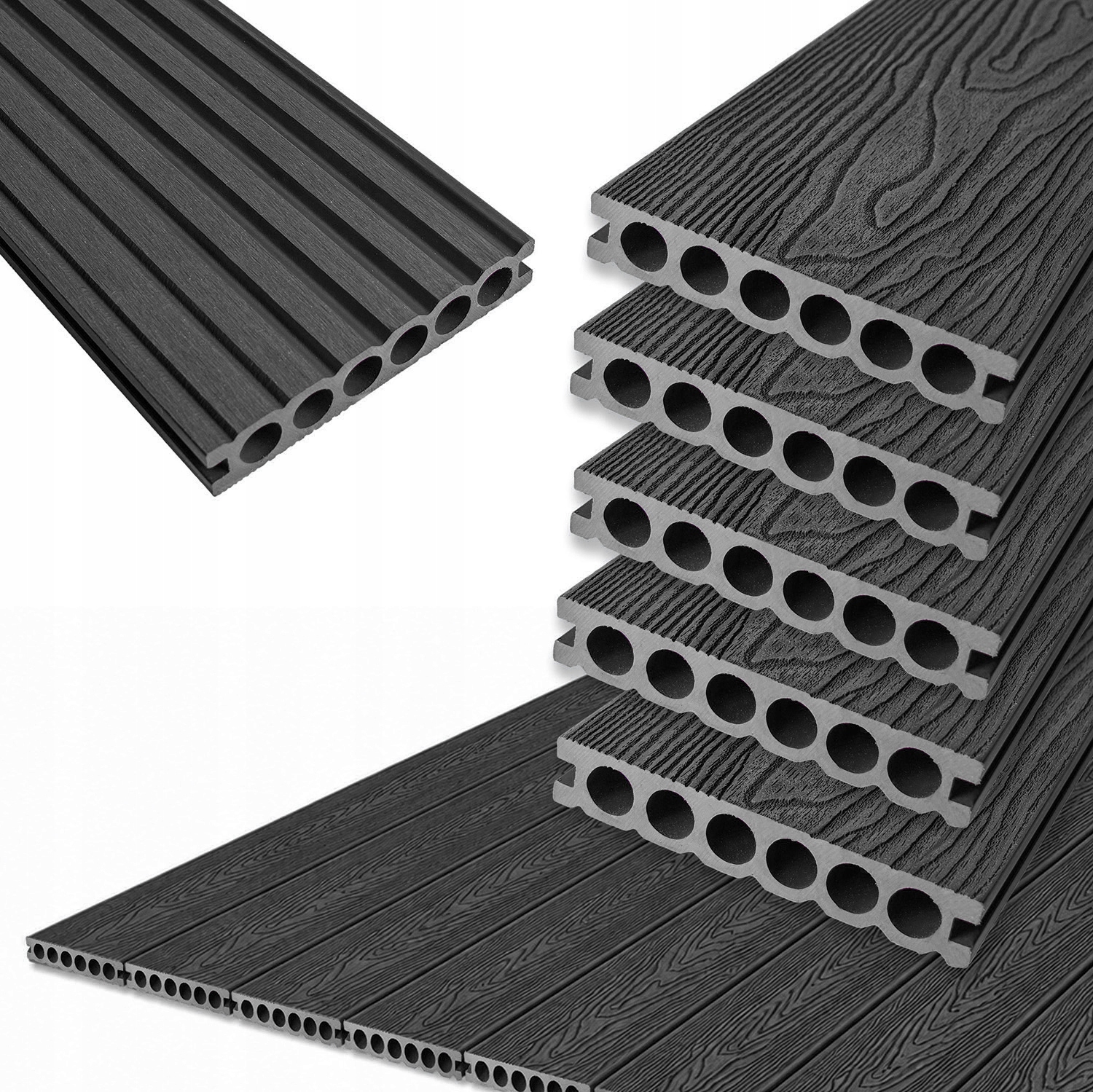 Sada 5 kusů Terasová deska Wpc 14x2,5x240 cm Antracit panel terasa 1,68 m2