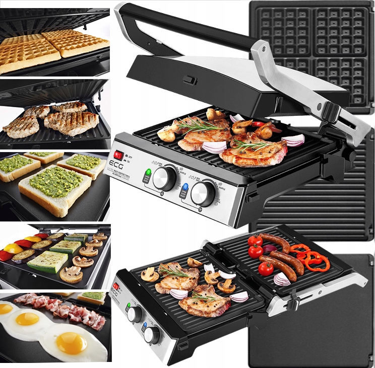 Elektrický Gril Ecg Kg 2033 Vaflí Sendvičovač Panini Bbq 3v1 2000W Pevný