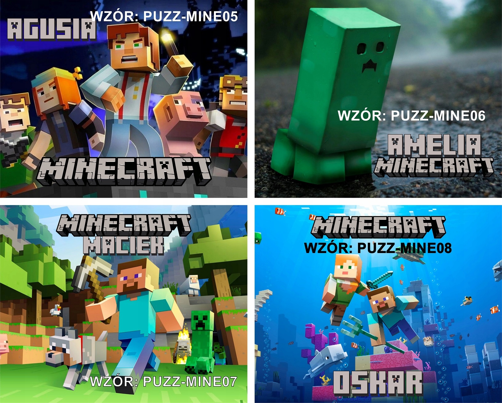 Puzzle + IMIĘ + pudełko MINECRAFT A4 110 Kod producenta upominek-prezent