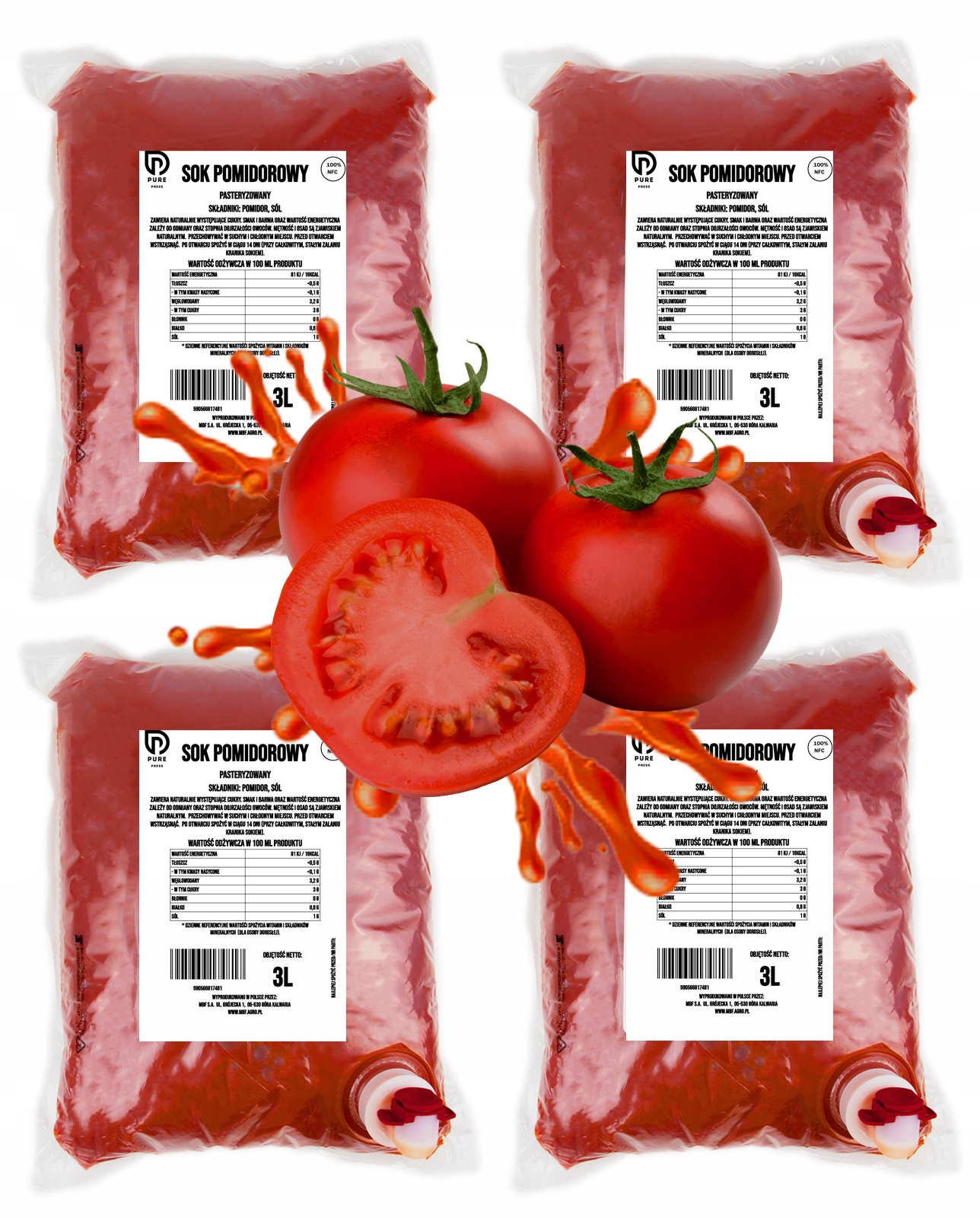 Levně Rajčatový Džus Lisovaný 100% Nfc Pure Press Rajče Set 4 x 3L