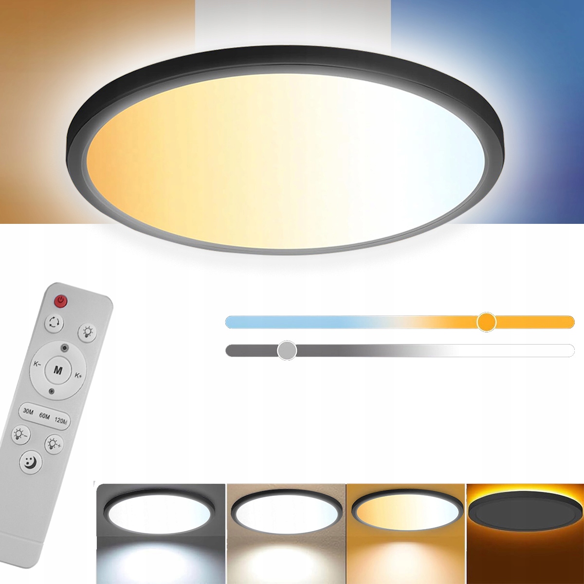 Plafon Lampa Sufitowa Led Rgb 1800K-6500K 29cm Ściemnialny 24W Pilot