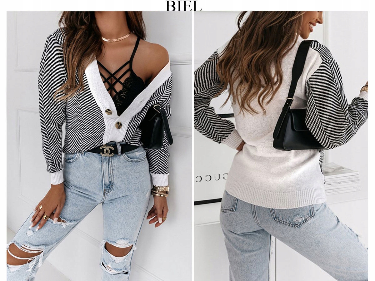 SWETER ROZPINANY GUZIKI NARZUTKA WZORY PASKI KOLORY Model J1822