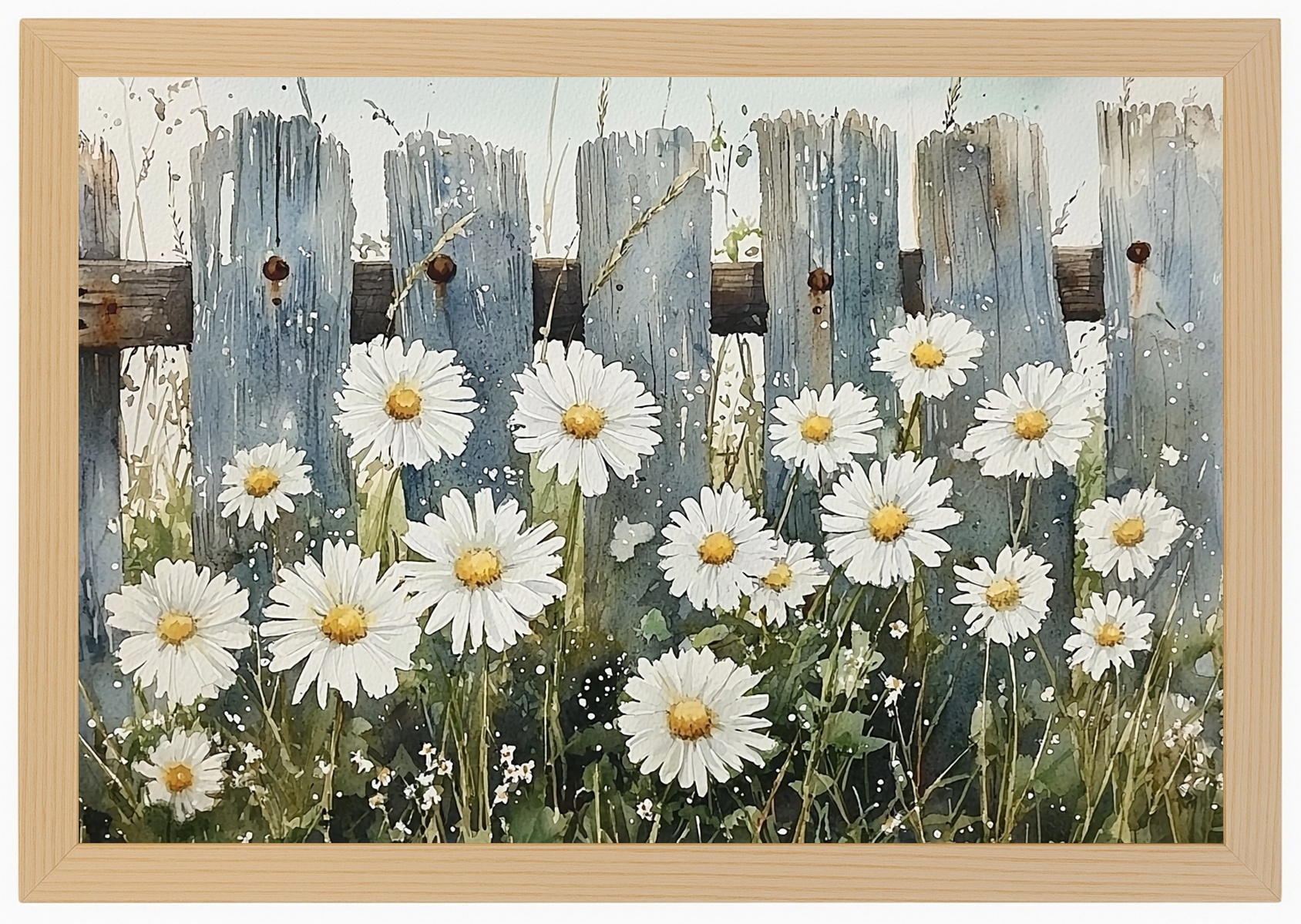 Plakát Rámeček Dřevo Louka Sedmikráska Venkovský Plot Vintage 60x40
