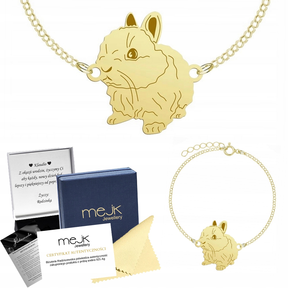 Zlatý náramek s králíkem Teddy 925 Dárek Šperky Žena Gravírování