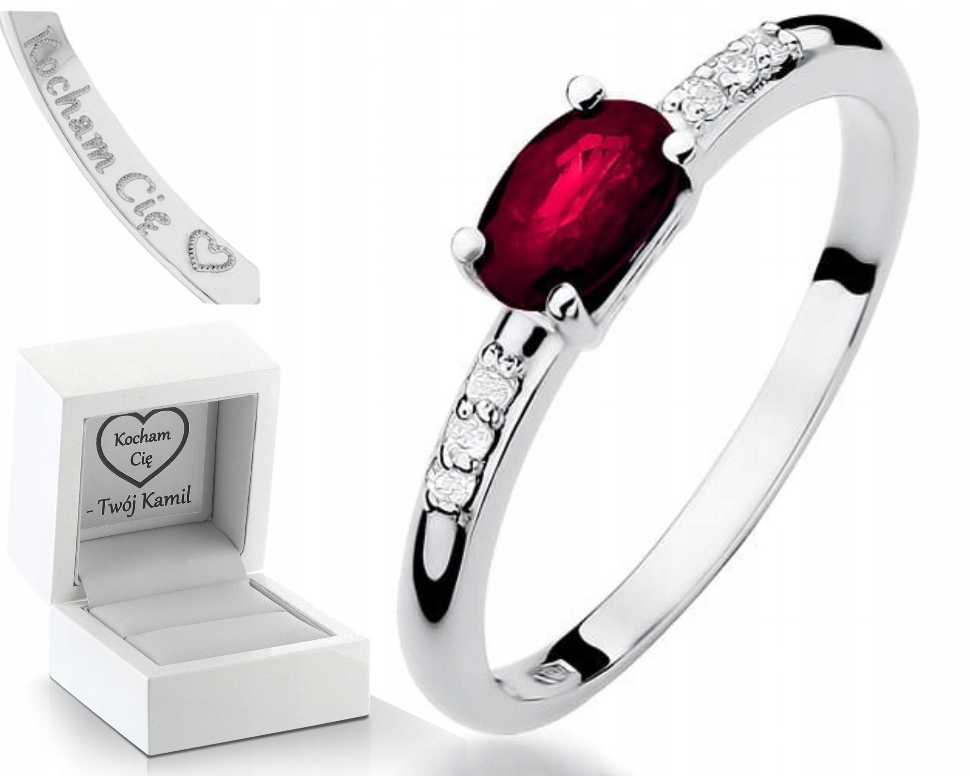 Bílý Zlatý Prstýnek S Rubínem A Diamanty 585