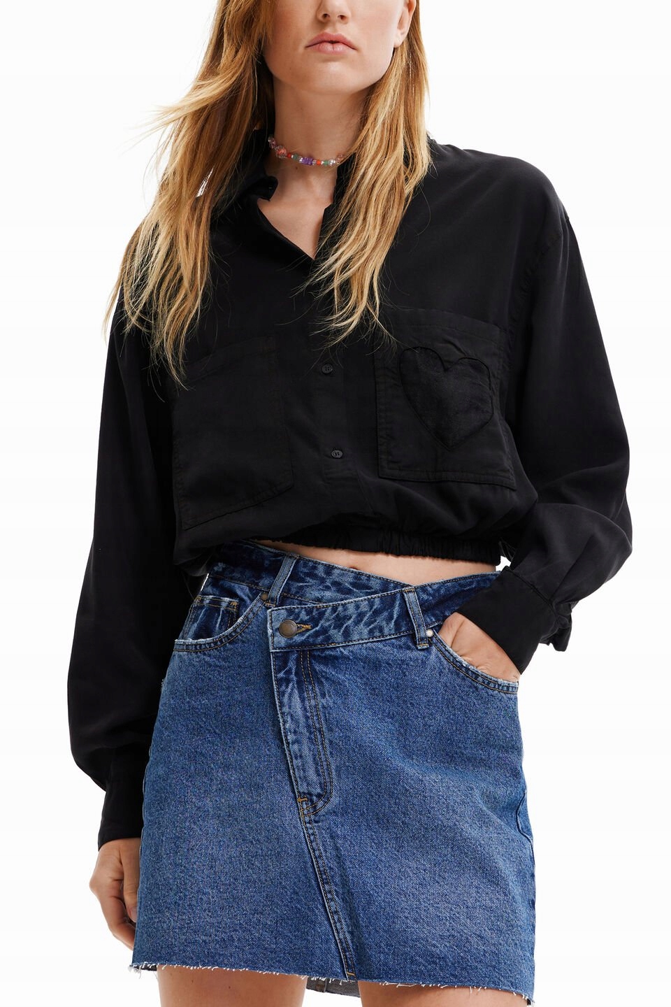 Desigual Černá Košile S Dlouhým Rukávem A Srdíčkem, Velikost 6FA