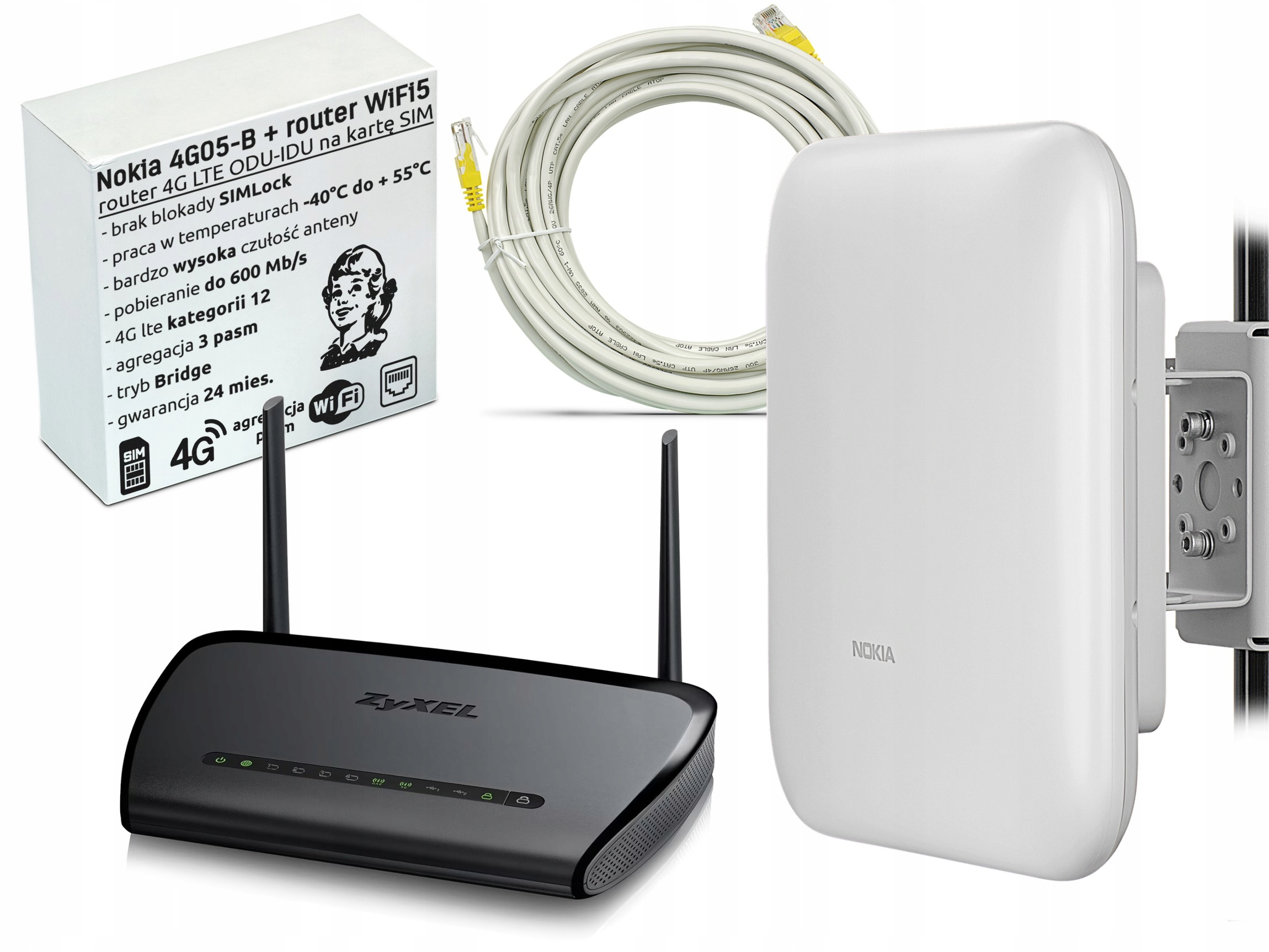Domácí Modem Router Sim karta 4G Lte s agregací 3 pásem až 600 Mb/s Odu