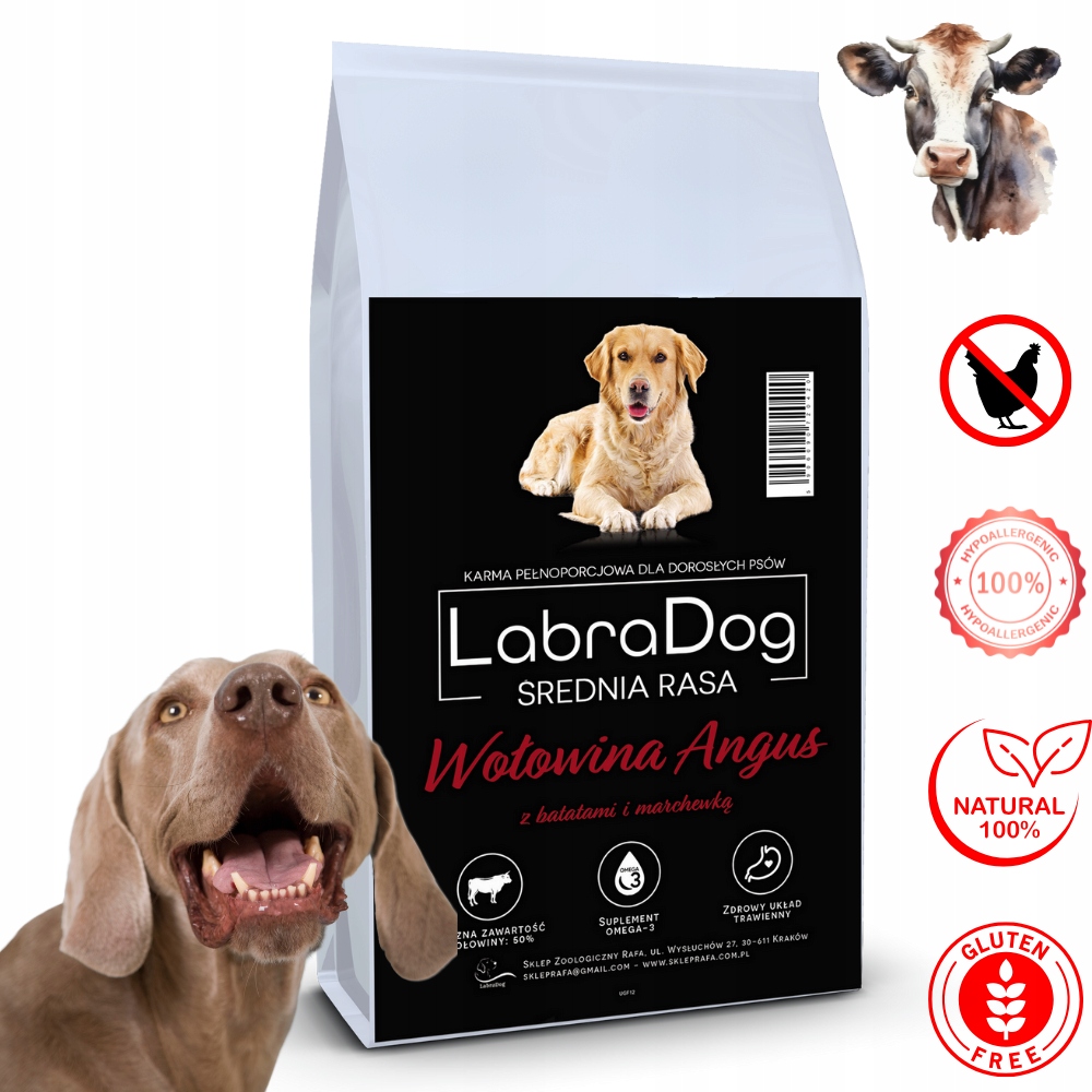 Levně LabraDog Superfood Hovězí maso Angus s batáty a mrkví střední plemeno 12 kg