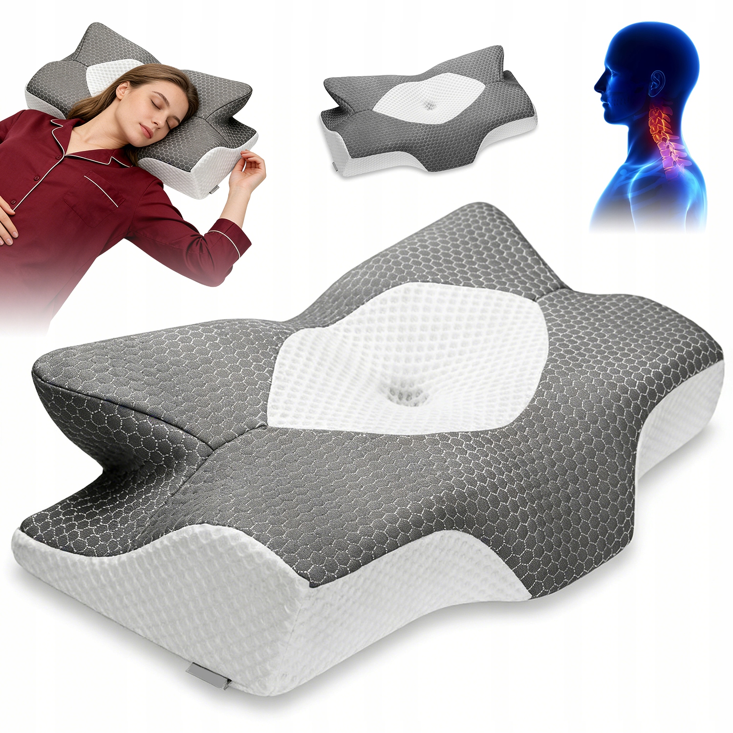 Poduszka Z Pianki Memory Kształt Motyla Oddychająca Do Spania 65X40X13CM