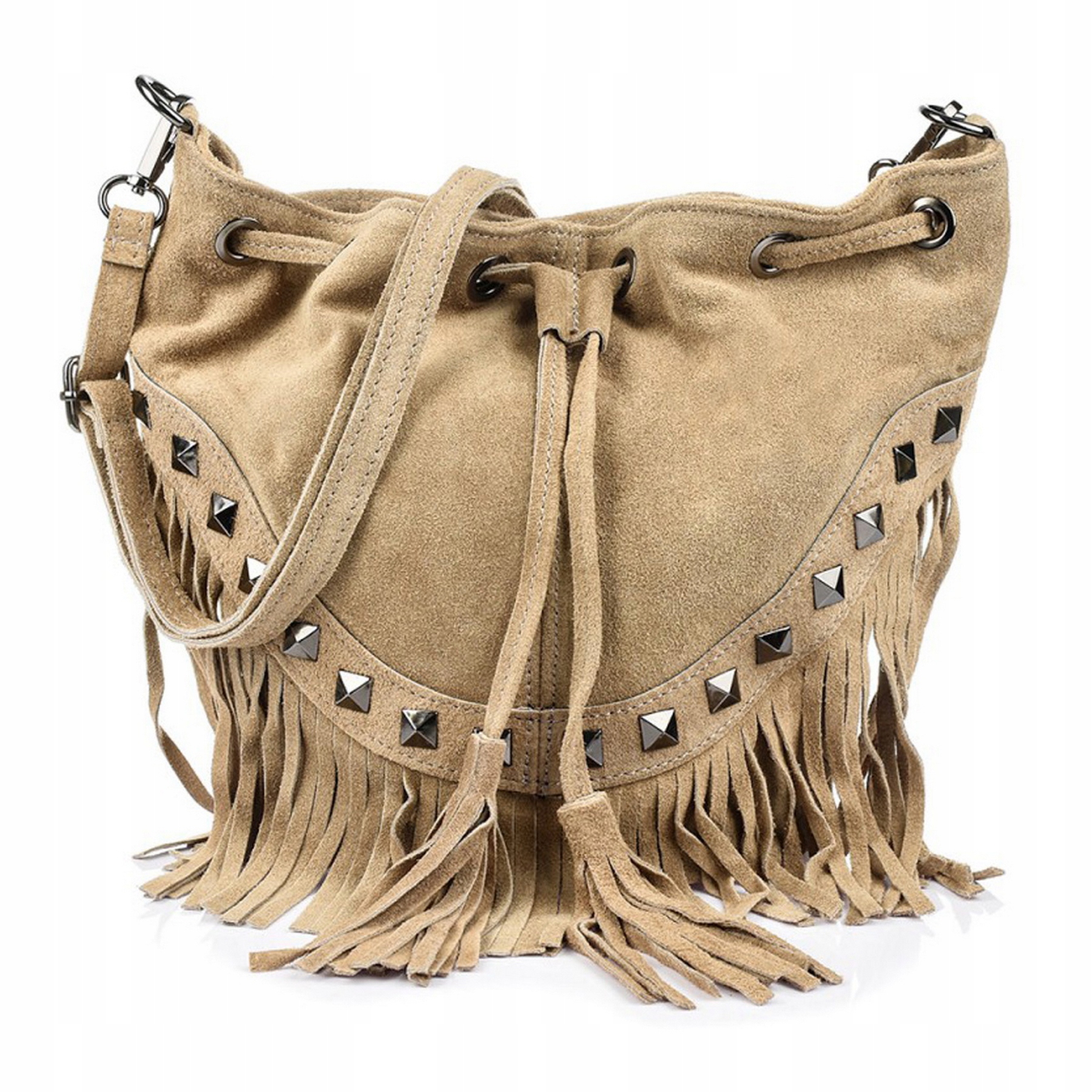 

Torebka damska zamszowa listonoszka boho Beżowa