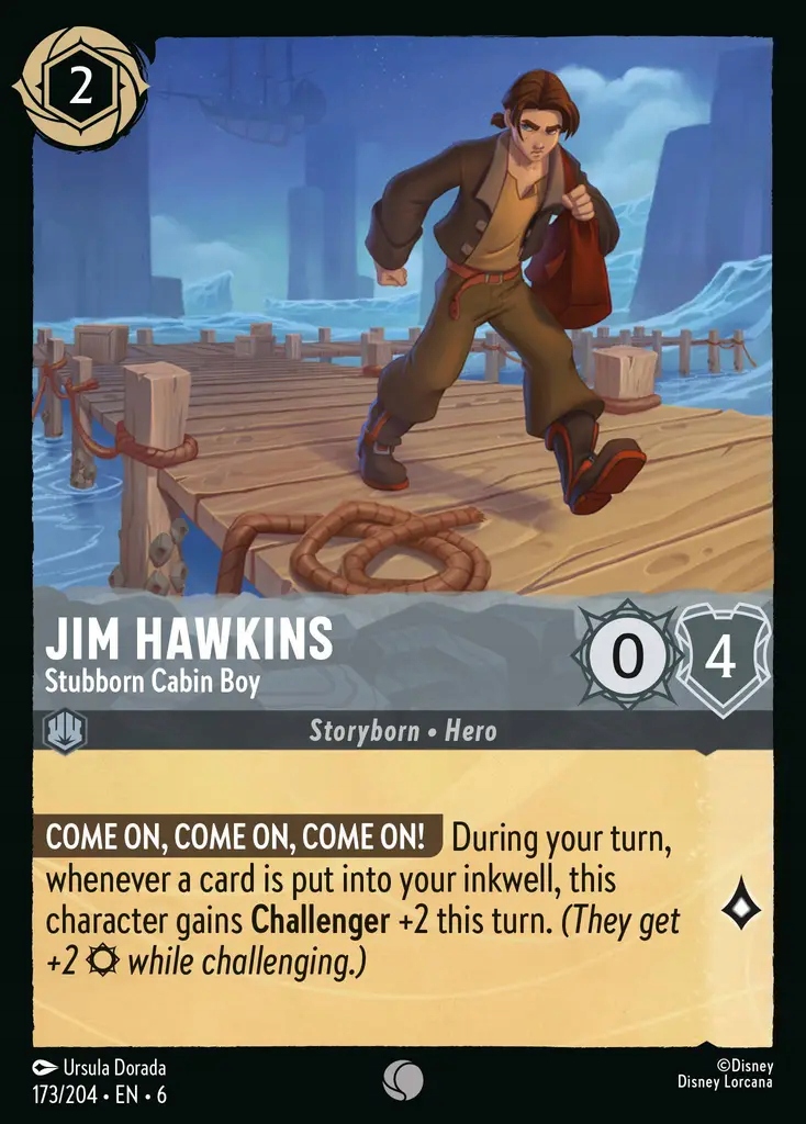 Disney Lorcana Jim Hawkins Stubborn Cabin Boy 6AZS #173