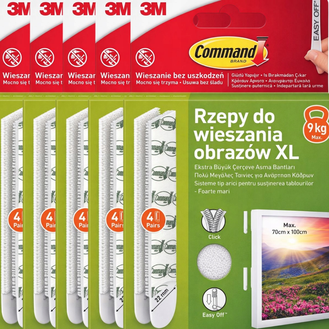 Command 5 x Repíky na zavesenie obrazov biele XL 4 páry (8 suchých zipsov) 9 kg