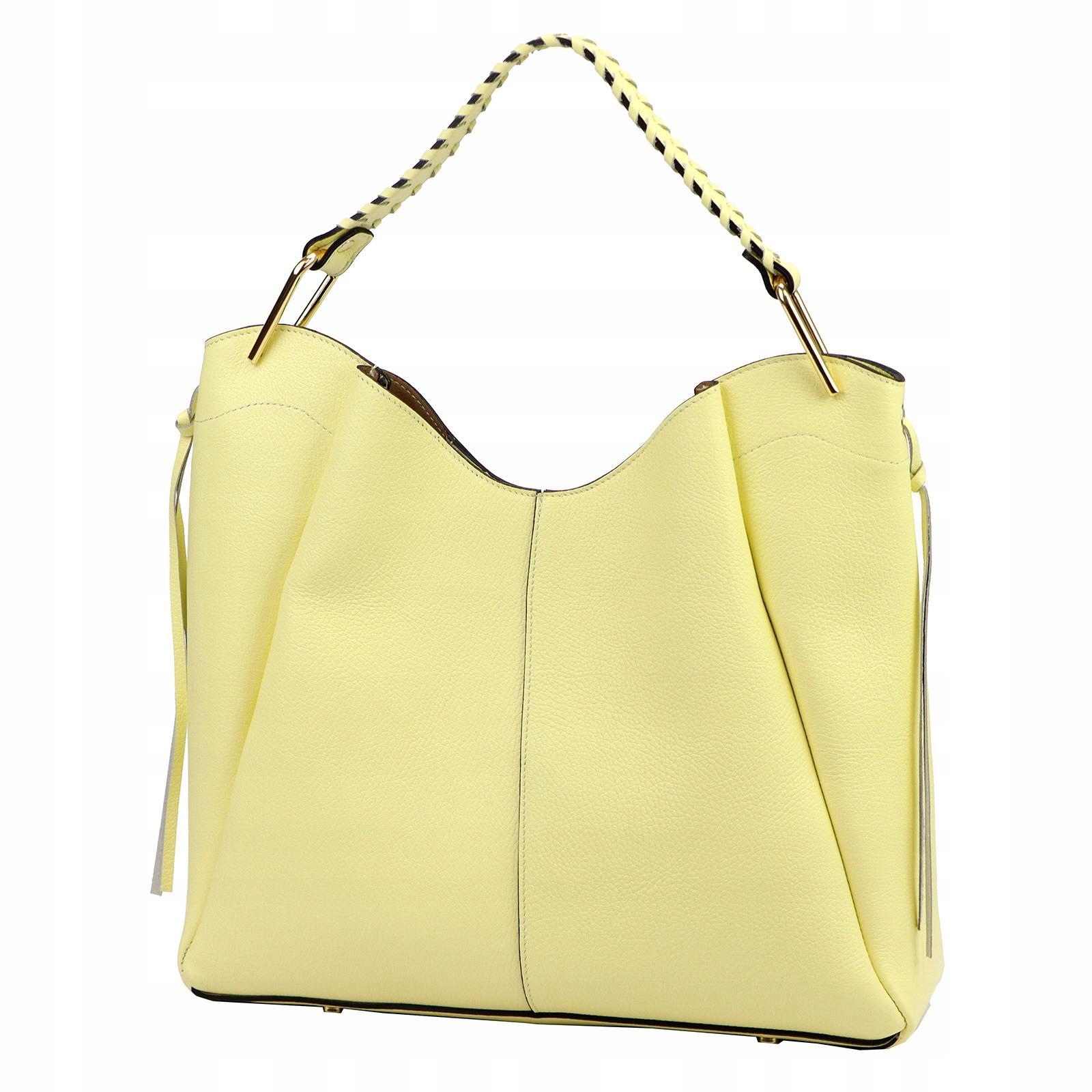 Torebka skórzana damska duża A4 na ramię Luka Dollaro żółty pastelowy