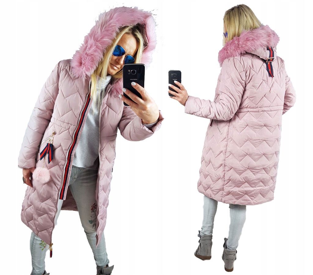 

Pikowany Długi Płaszcz Kurtka Zygzak Parka Futr Xs