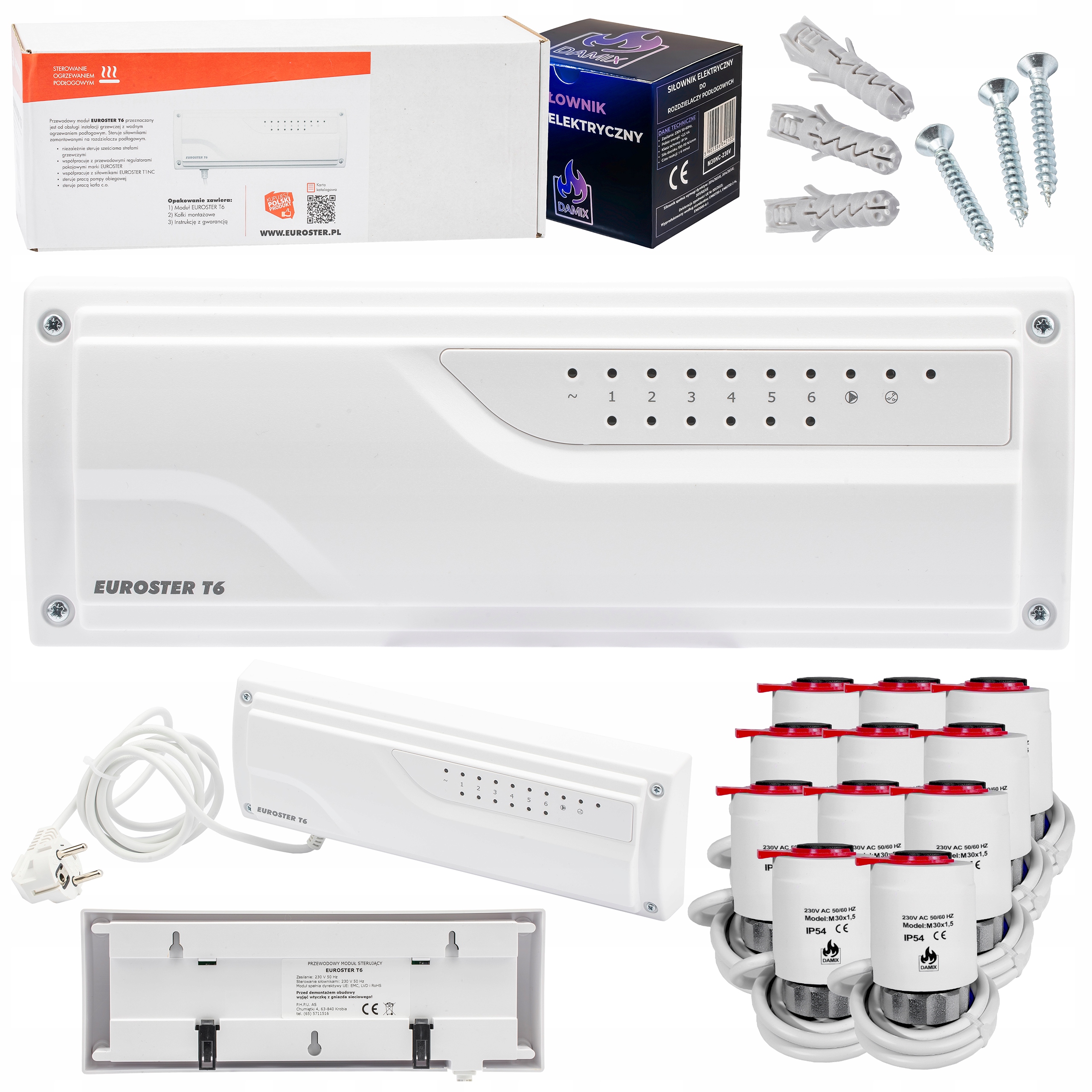 Sterownik Listwa Euroster T6 +11xSIŁOWNIK Termoelektryczny M30NC 230V Damix