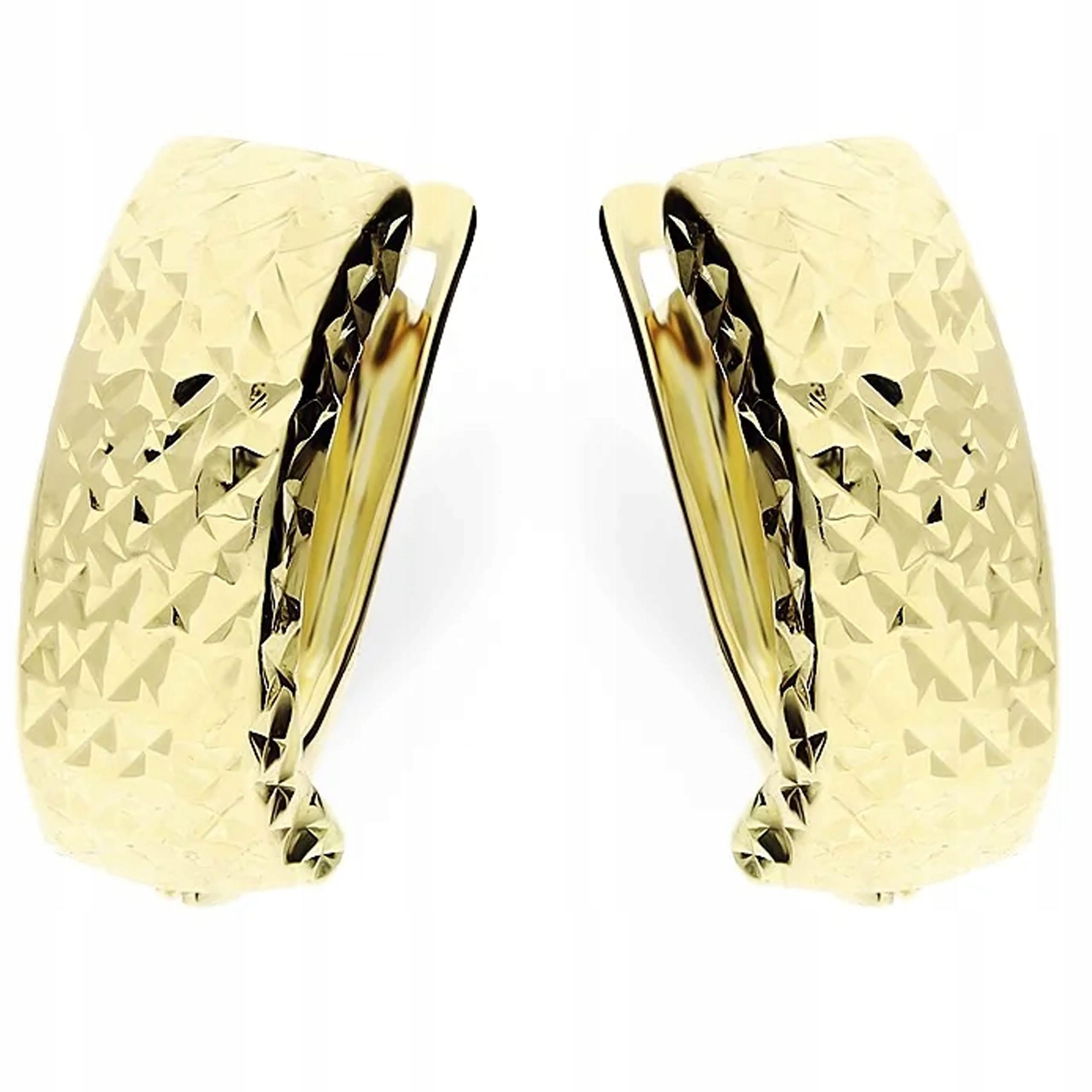 Zlaté náušnice 585, obdélníkové, gravírované plechy zdobené 14kt pro ni