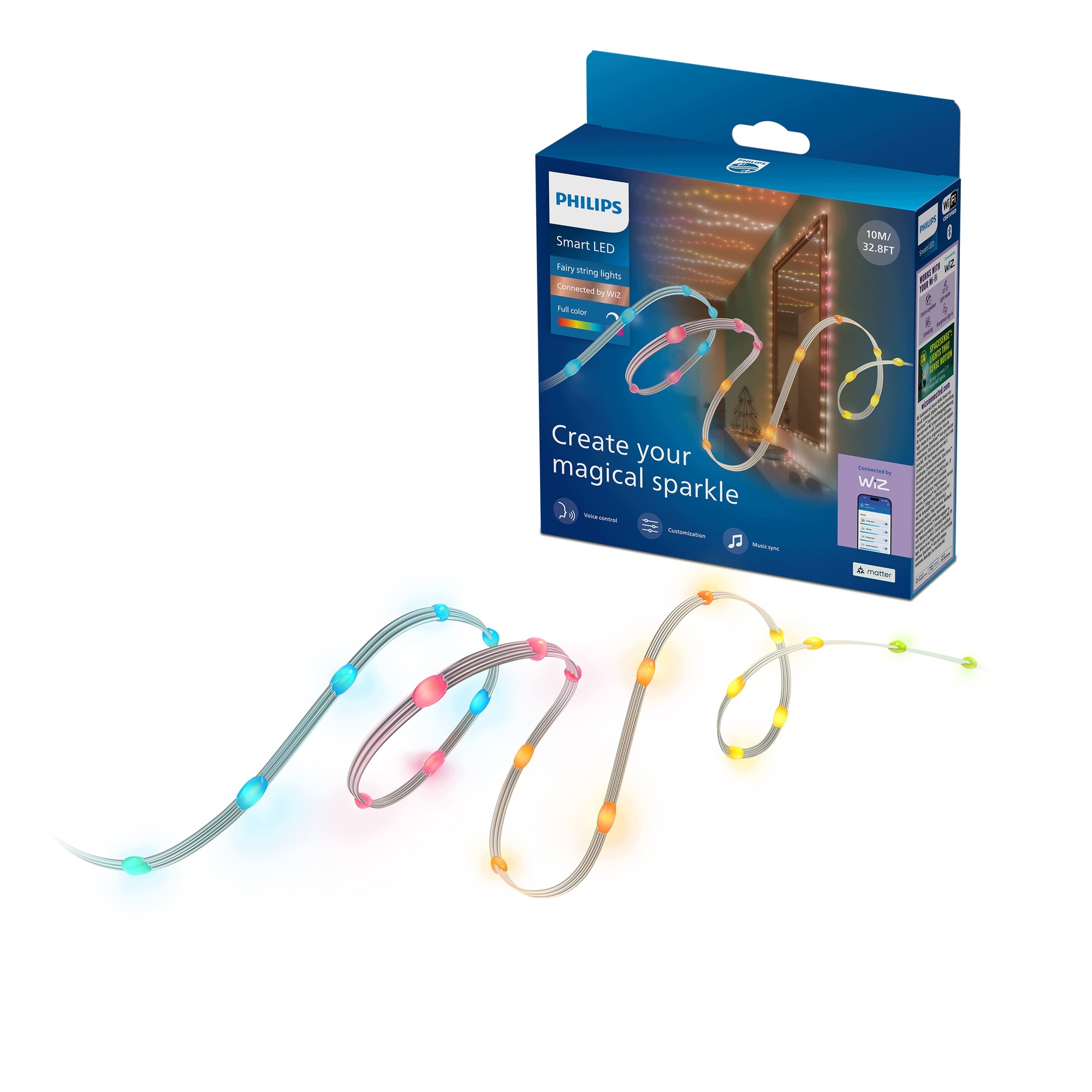 Vánoční Osvětlení Na Stromeček 10 m, Usb, Rgb barevný přechod, Philips Smart WiFi, aplikace WiZ