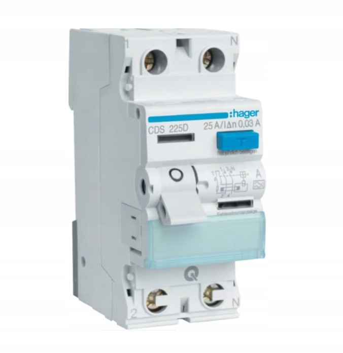 Hager Wyłącznik różnicowoprądowy 1P+N 25A 0,03A Typ A CDS225D Qc