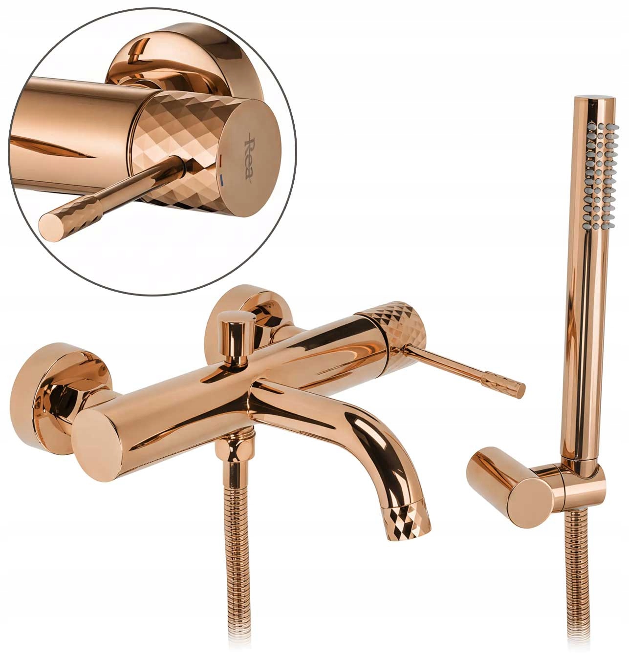 Vaňová batéria so sprchovacím setom Medená Rea Lungo Diamond Nástenná Dekorovaná