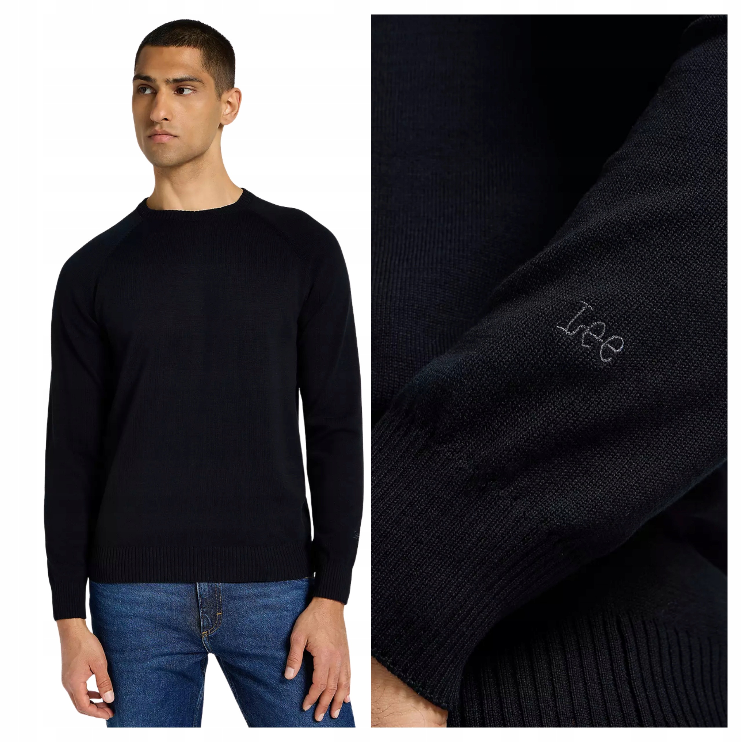Pánský svetr Lee Clean Raglan Sweater Slim Fit Černý Bavlněný S