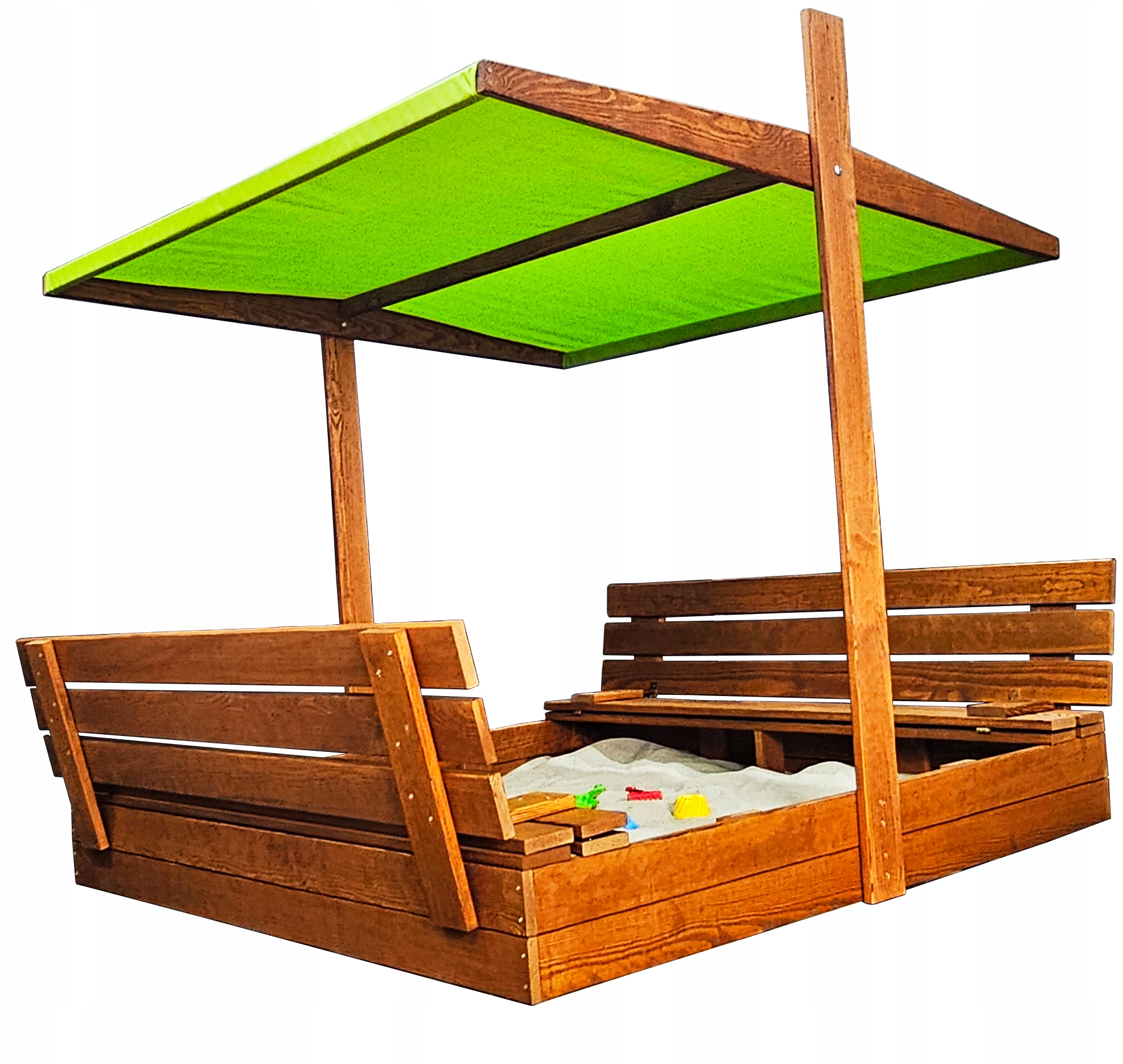 PIASKOWNICA 150x150 DREWNIANA ZAMYKANA Z DASZKIEM I ŁAWECZKAMI 2X MALOWANA Długość 150 cm