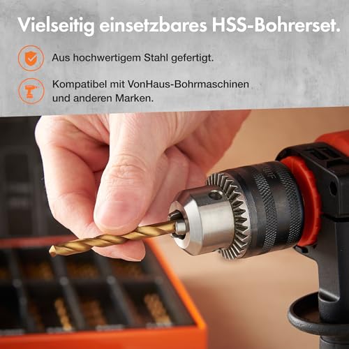 VONHAUS Zestaw Wierteł HSS 99 Części Tytanowe Do Drewna Metalu Muru — miniatura 5