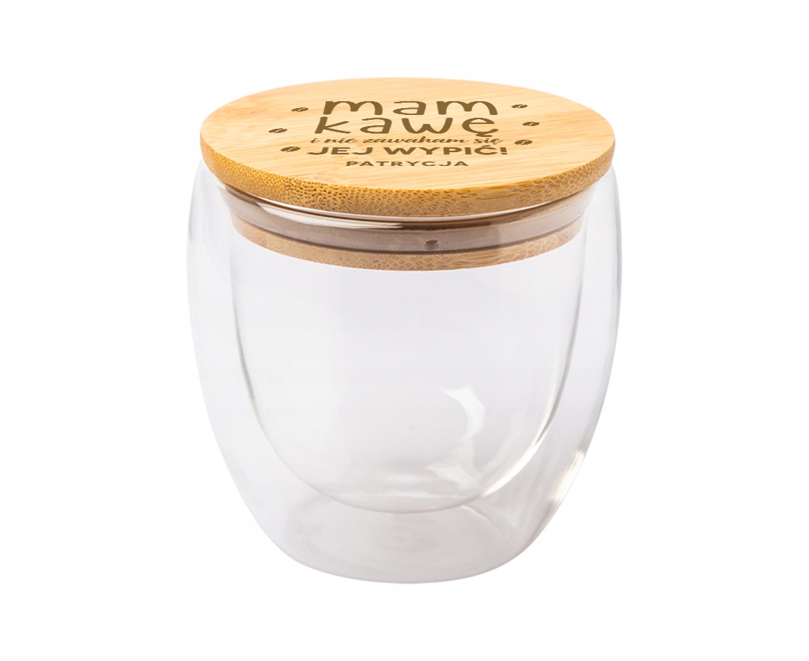 

Dwuścienna szklanka pokrywą z bambusa 300ml-grawer