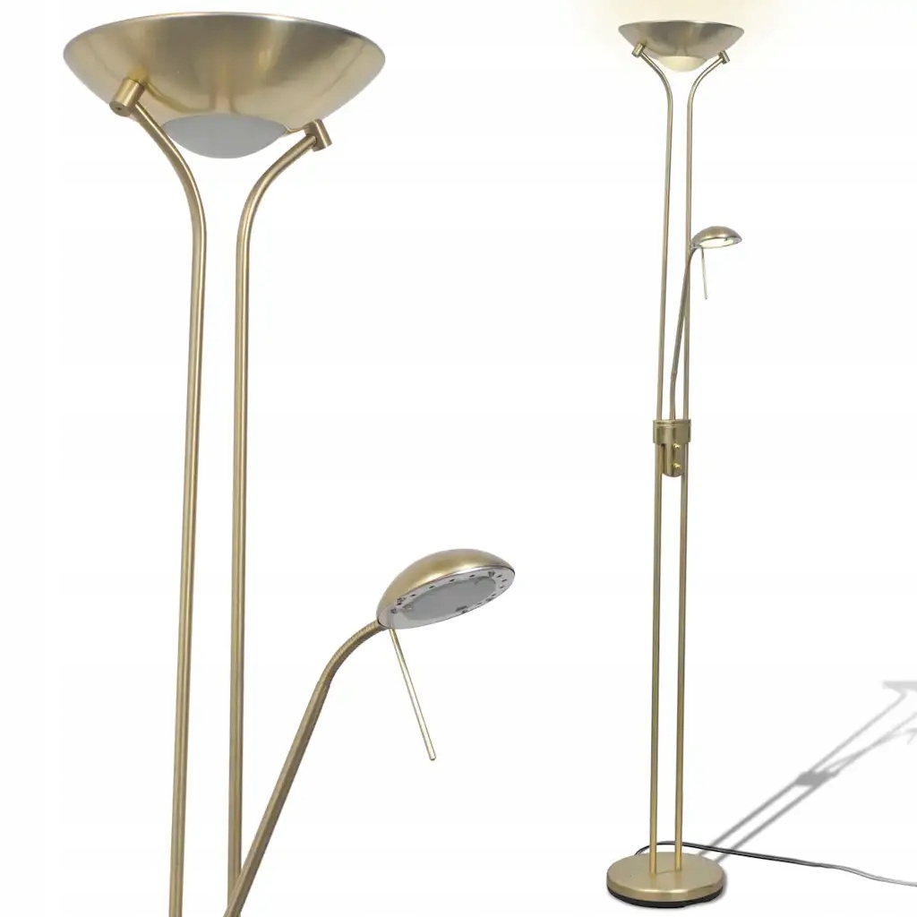 Led stojací lampa s lampičkou na čtení, mosaz, 180x25 cm, teplá bílá