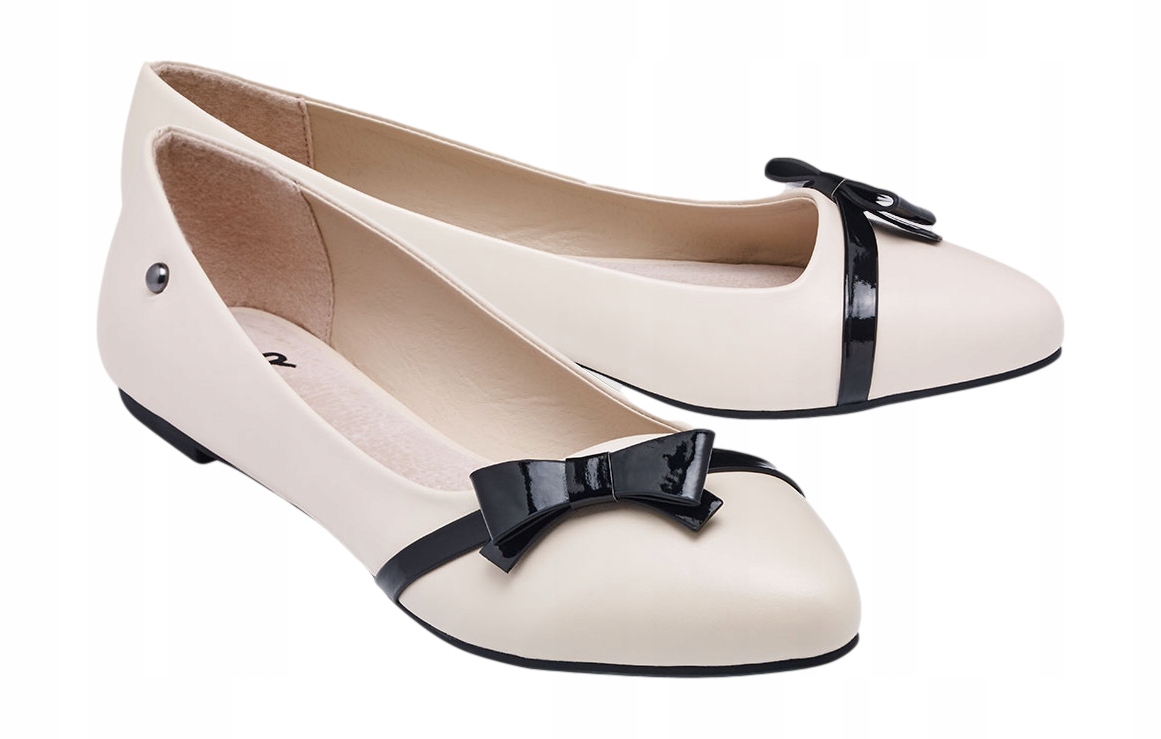 

Buty Baleriny Damskie lekkie kokarda Ecru *38 U