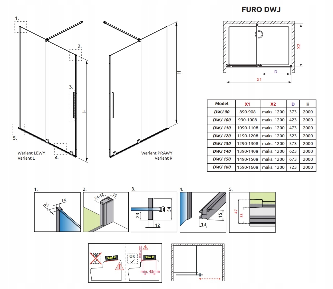 Drzwi czarne RADAWAY Furo Black DWJ 150x200 LEWE Linia Furo Black DWJ