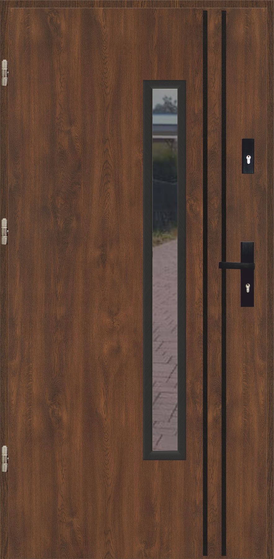 Drzwi wejściowe Ereda 55mm Płaskie 22 Ap S Black Orzech Lewe 80 na zewnątrz