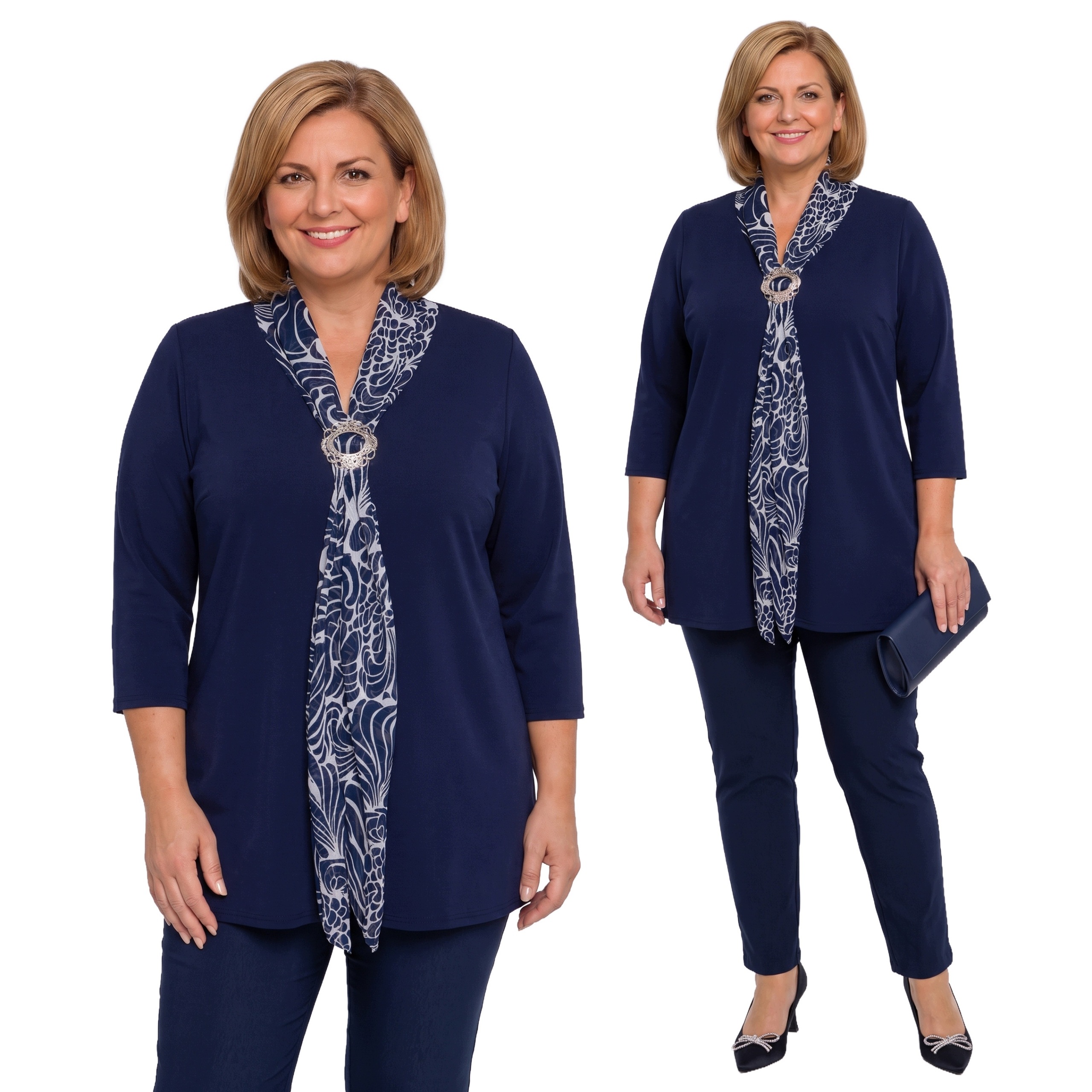 Tmavě modrá halenka se zavazováním plus size velikost 56/58